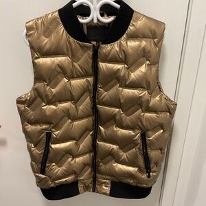 Golden/black Bertigo quilted down vest, large